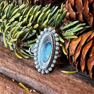 NOS Navajo Ring Abalone MOP Green Oval Bell Trading Post Sterling Silver 7